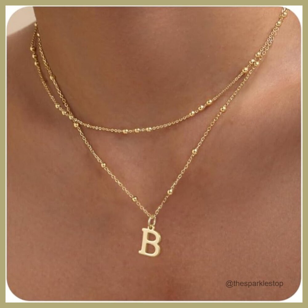 14K Gold Plated Layered Letter Pendant Necklace Dainty Choker